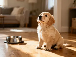 Szczęśliwy pies rasy retriever siedzący na zielonej trawie w słoneczny dzień.
